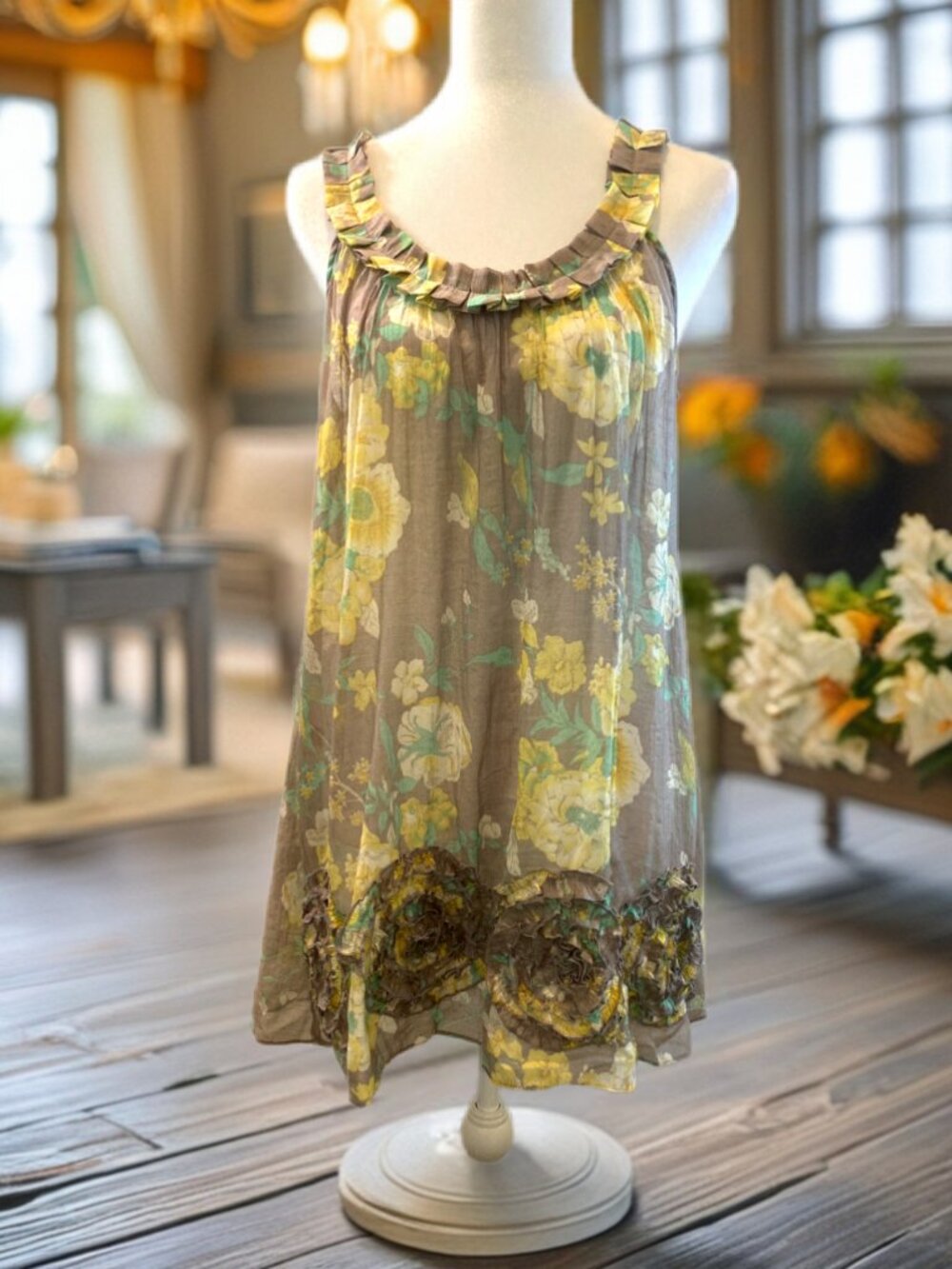 cottagecore floral sheer flower applique top